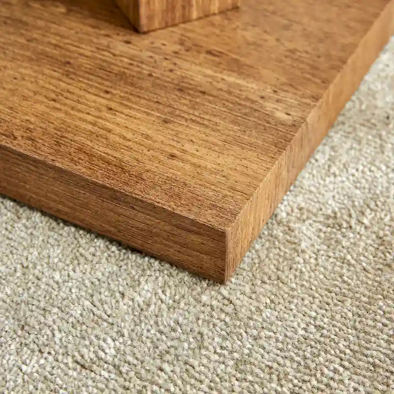 Rectangular Glass Top Coffee Table with Sculptural Wood Base