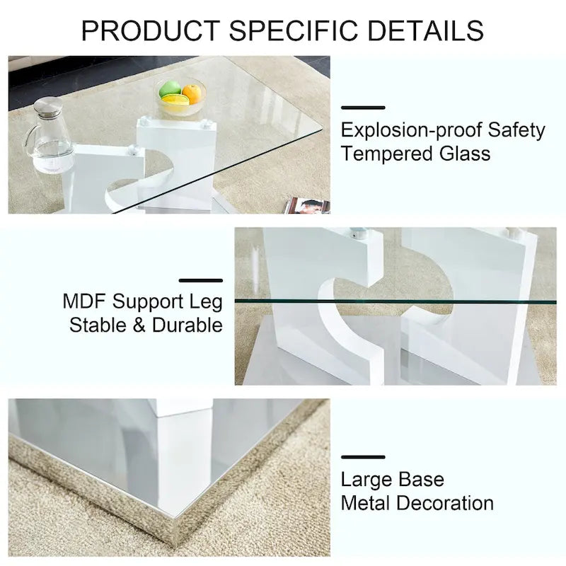 Rectangular Glass Top Coffee Table with Sculptural Wood Base