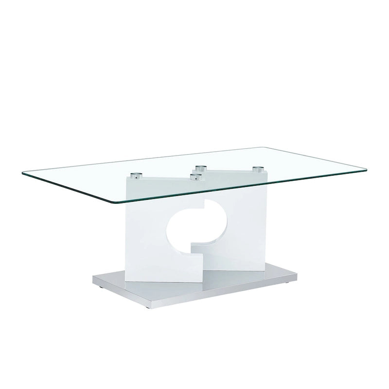 Rectangular Glass Top Coffee Table with Sculptural Wood Base