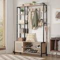 Entryway Hall Tree with Bench Coat Rack Shoe Storage Hooks Shelves Beige