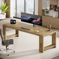 Scrivania extra lunga in legno di rovere naturale per computer, per ufficio domestico e postazione di lavoro