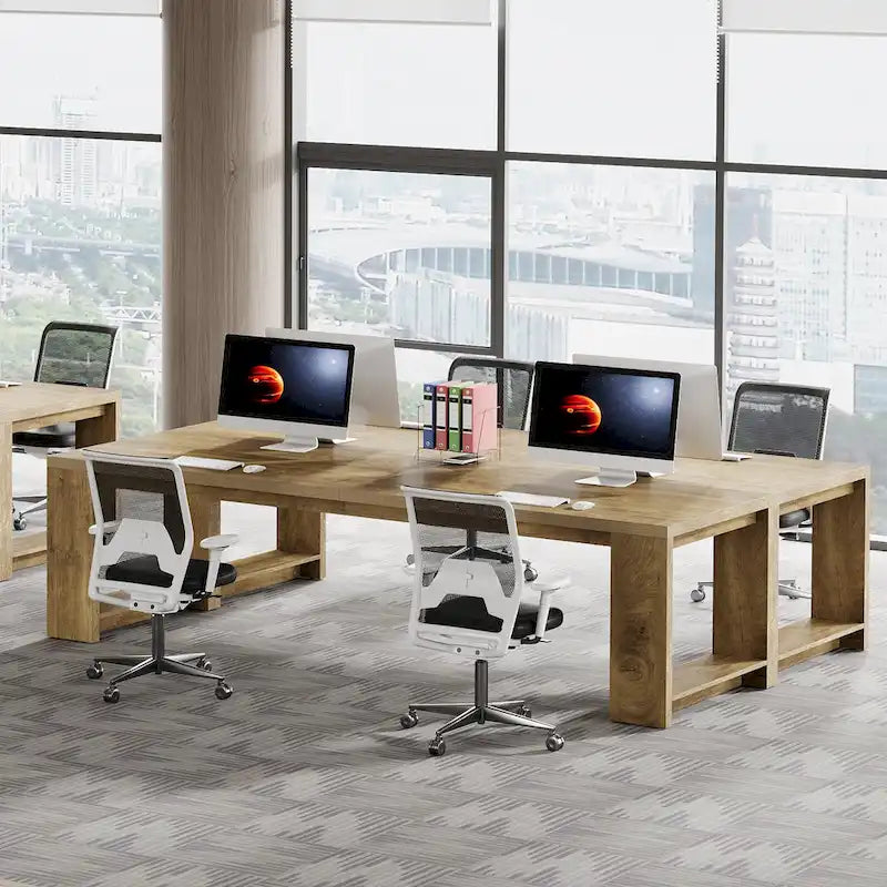 Extra Long Natural Oak Wood Computer Desk for Home Office Workstation