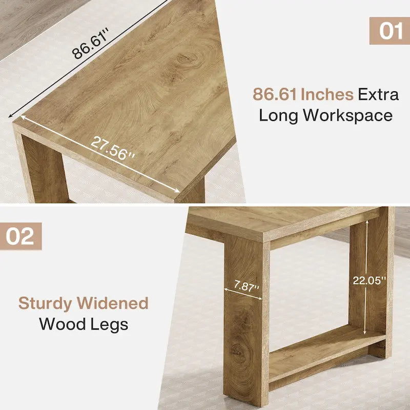 Scrivania extra lunga in legno di rovere naturale per computer, per ufficio domestico e postazione di lavoro