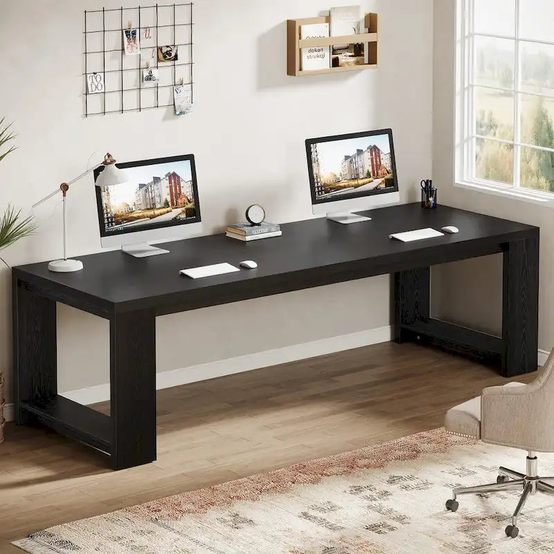 Scrivania extra lunga in legno di rovere naturale per computer, per ufficio domestico e postazione di lavoro