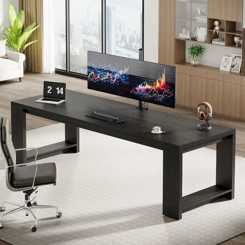 Scrivania extra lunga in legno di rovere naturale per computer, per ufficio domestico e postazione di lavoro