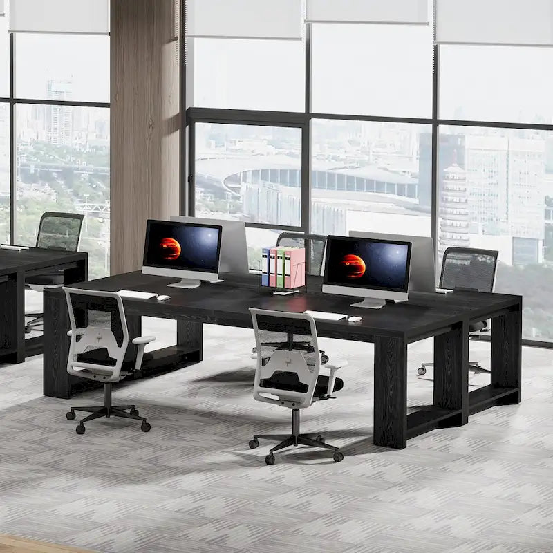 Scrivania extra lunga in legno di rovere naturale per computer, per ufficio domestico e postazione di lavoro