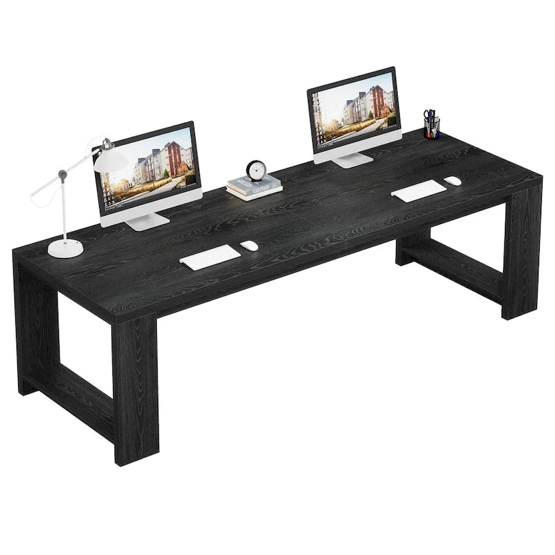 Scrivania extra lunga in legno di rovere naturale per computer, per ufficio domestico e postazione di lavoro