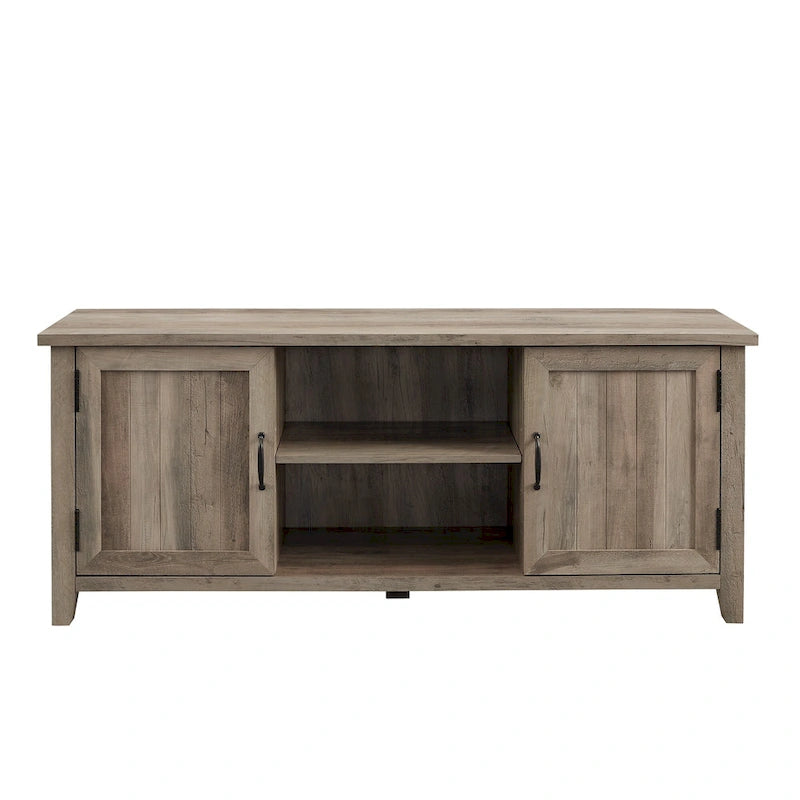 58-Inch Groove Door TV Stand with Open Shelves and Wire Management