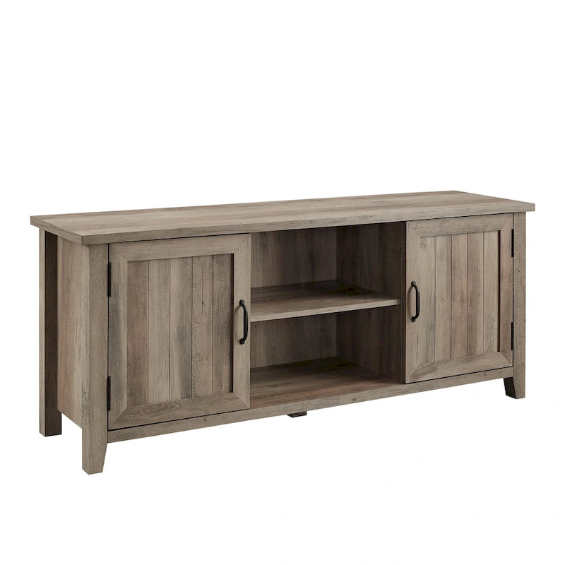 58-Inch Groove Door TV Stand with Open Shelves and Wire Management