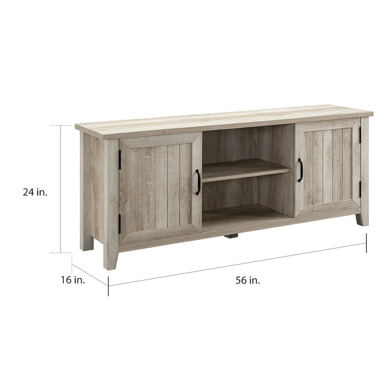 58-Inch Groove Door TV Stand with Open Shelves and Wire Management