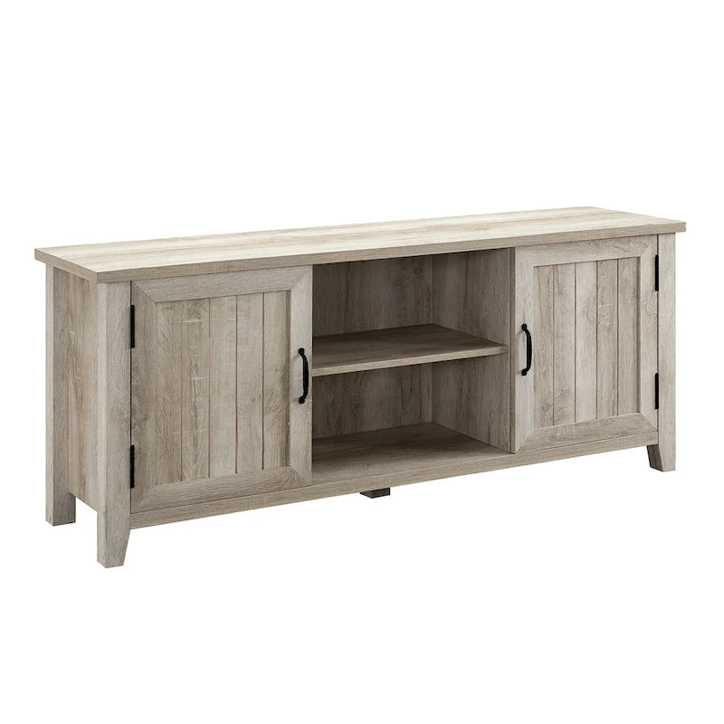58-Inch Groove Door TV Stand with Open Shelves and Wire Management