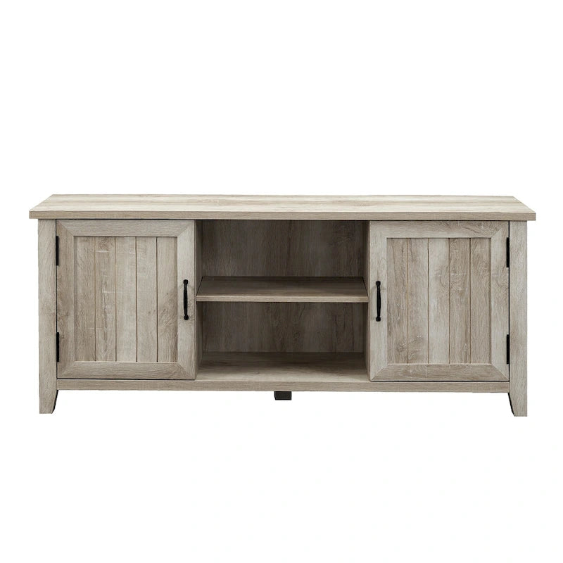 58-Inch Groove Door TV Stand with Open Shelves and Wire Management
