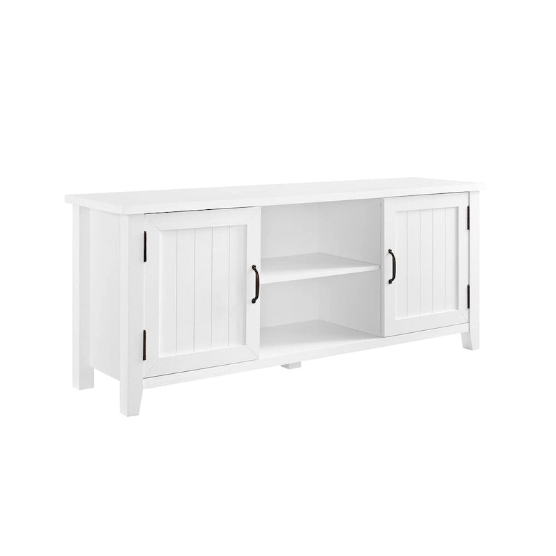 58-Inch Groove Door TV Stand with Open Shelves and Wire Management