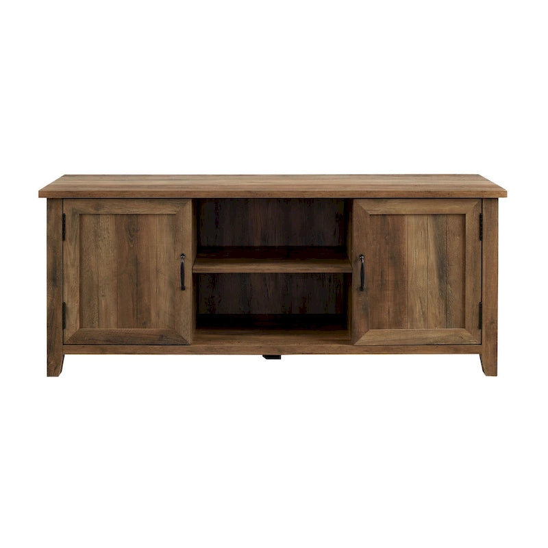 58-Inch Groove Door TV Stand with Open Shelves and Wire Management