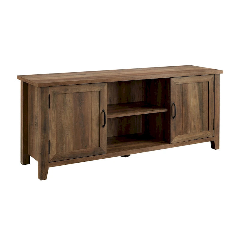 58-Inch Groove Door TV Stand with Open Shelves and Wire Management