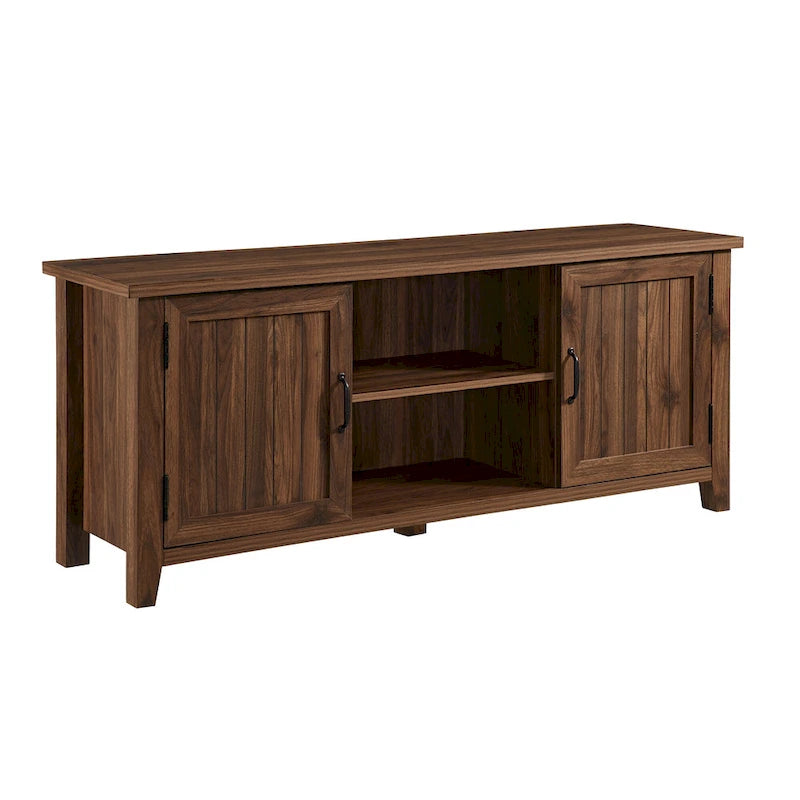 58-Inch Groove Door TV Stand with Open Shelves and Wire Management