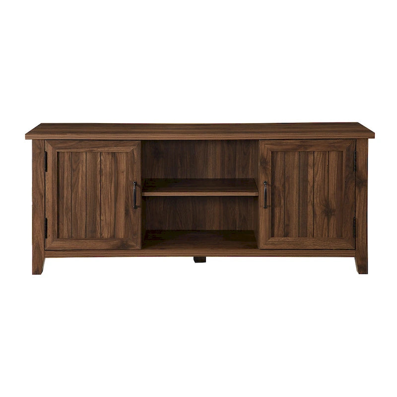 58-Inch Groove Door TV Stand with Open Shelves and Wire Management
