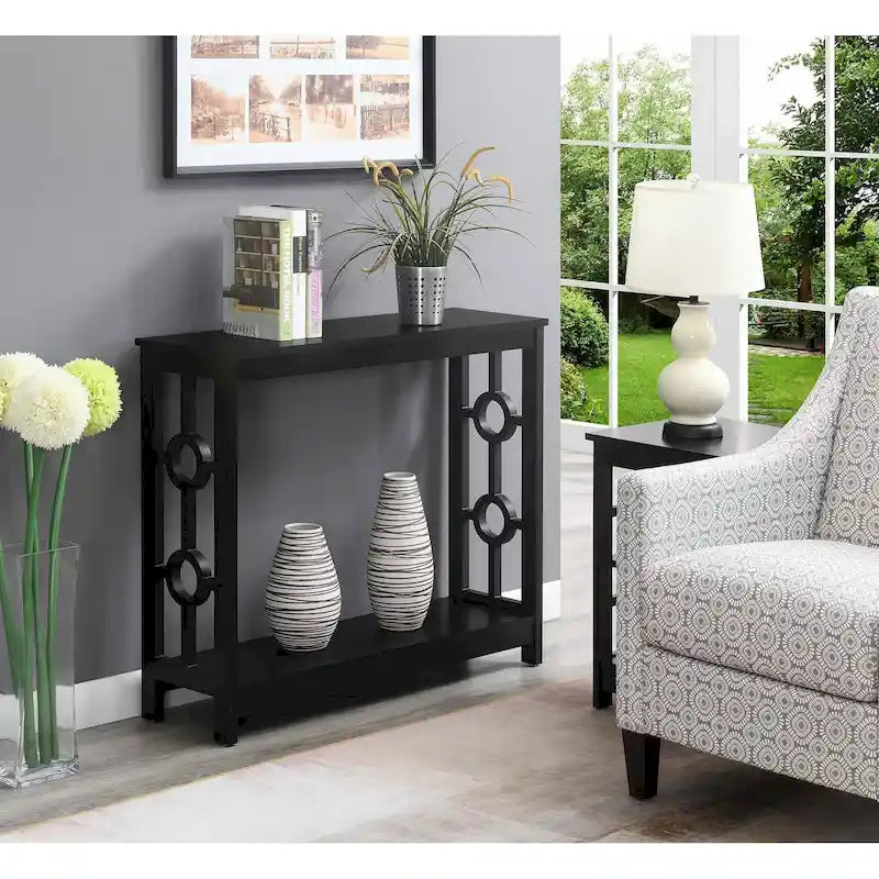 Two-Tier Ring Console Table with Shelf, Contemporary Accent Display