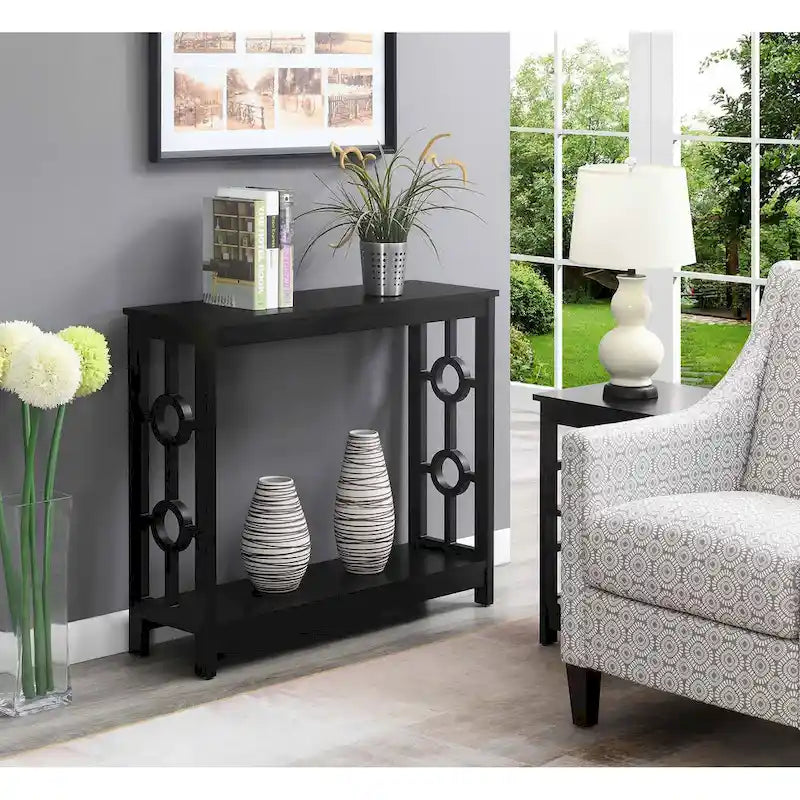 Two-Tier Ring Console Table with Shelf, Contemporary Accent Display