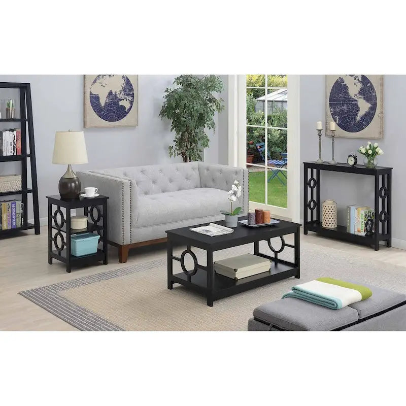 Two-Tier Ring Console Table with Shelf, Contemporary Accent Display