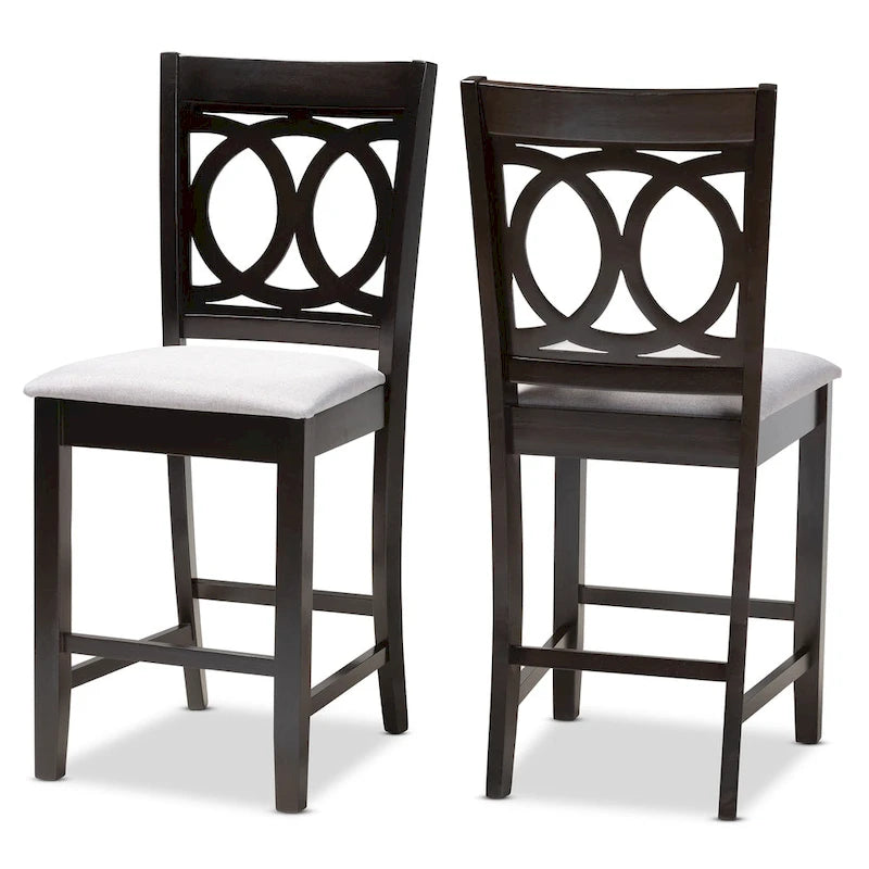 Upholstered Counter Stool with Cut-Out Back and Espresso Wood Frame
