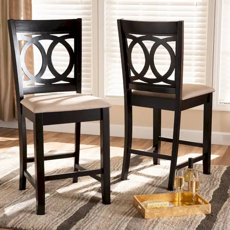 Upholstered Counter Stool with Cut-Out Back and Espresso Wood Frame