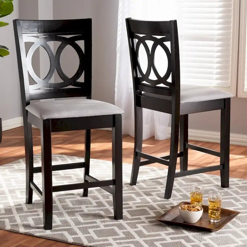 Upholstered Counter Stool with Cut-Out Back and Espresso Wood Frame