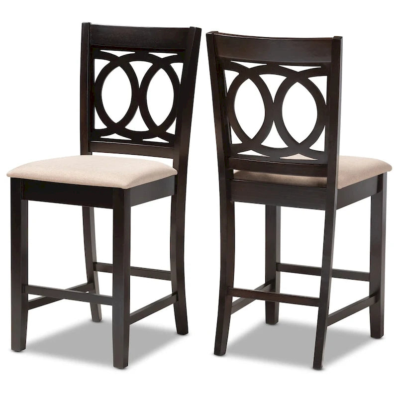 Upholstered Counter Stool with Cut-Out Back and Espresso Wood Frame