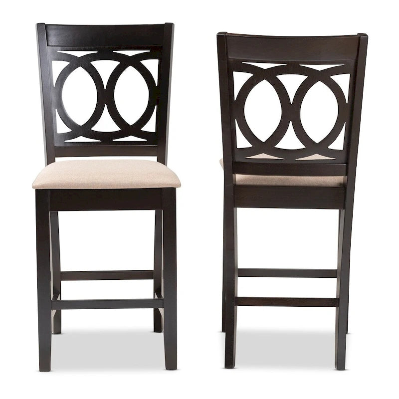 Upholstered Counter Stool with Cut-Out Back and Espresso Wood Frame