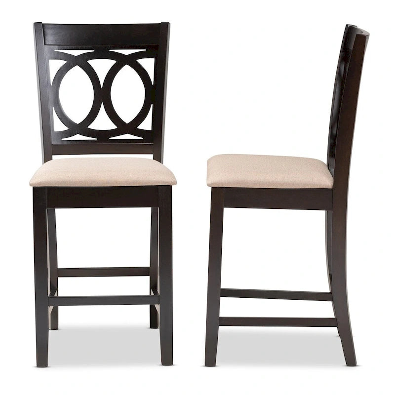 Upholstered Counter Stool with Cut-Out Back and Espresso Wood Frame