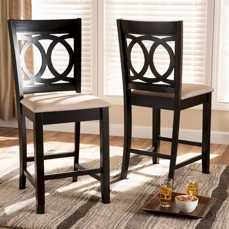 Upholstered Counter Stool with Cut-Out Back and Espresso Wood Frame