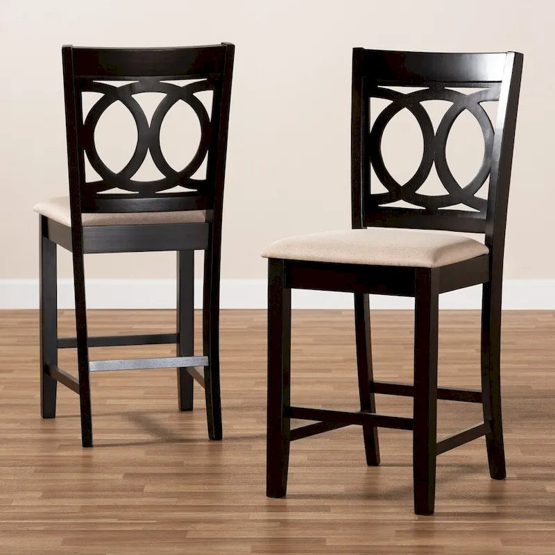 Upholstered Counter Stool with Cut-Out Back and Espresso Wood Frame
