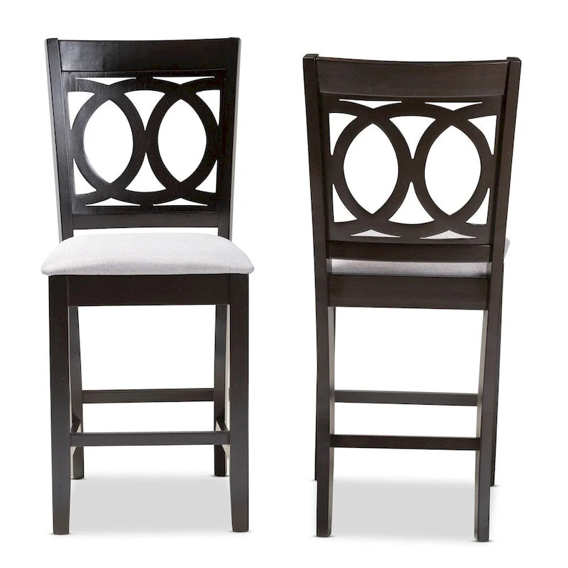 Upholstered Counter Stool with Cut-Out Back and Espresso Wood Frame