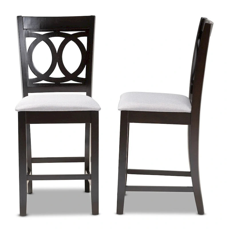 Upholstered Counter Stool with Cut-Out Back and Espresso Wood Frame