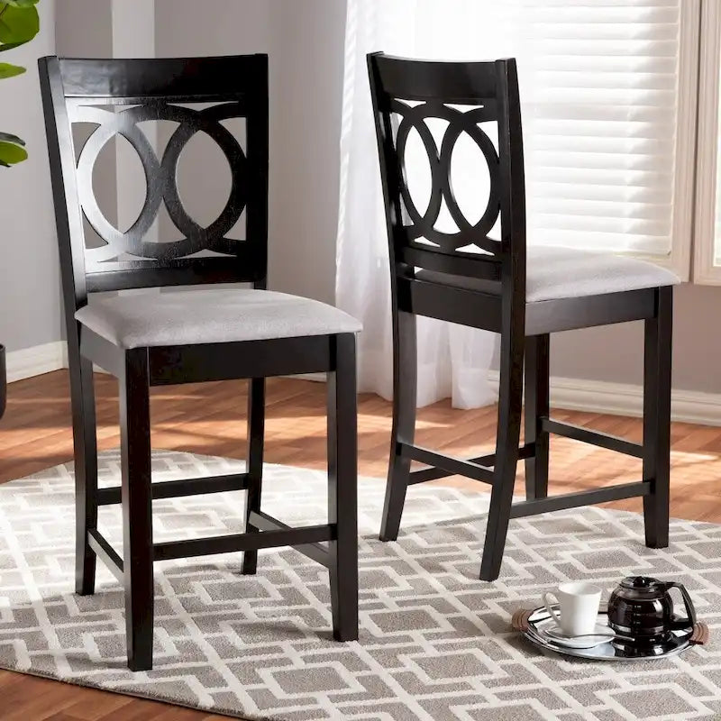 Upholstered Counter Stool with Cut-Out Back and Espresso Wood Frame