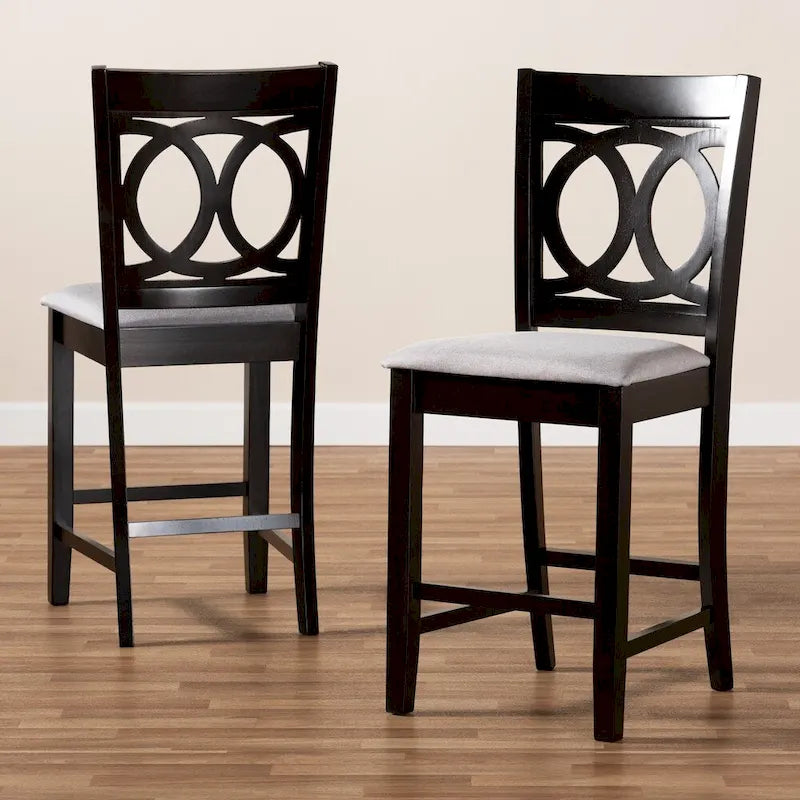 Upholstered Counter Stool with Cut-Out Back and Espresso Wood Frame