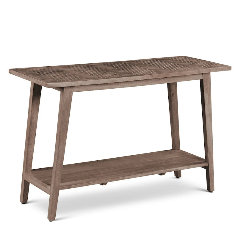 Natural Mango Wood Console Sofa Table Mid-Century Herringbone Shelf