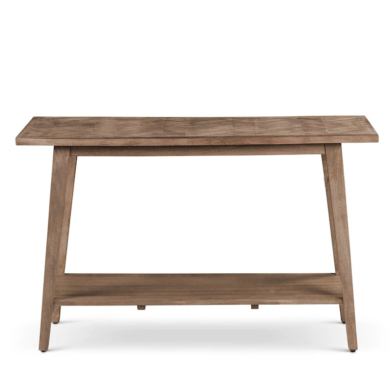 Natural Mango Wood Console Sofa Table Mid-Century Herringbone Shelf
