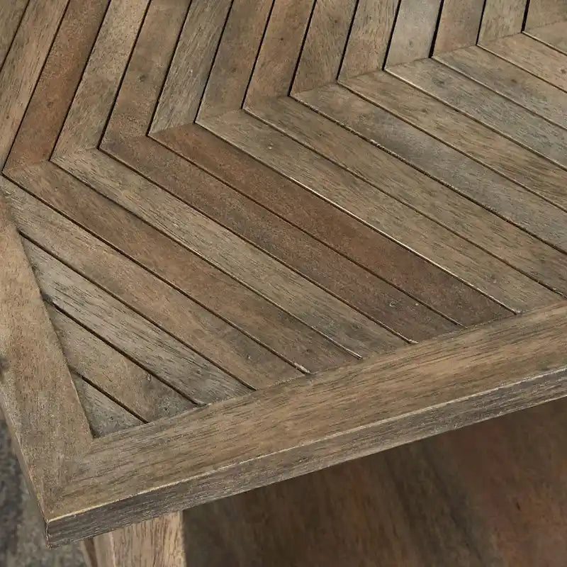 Natural Mango Wood Console Sofa Table Mid-Century Herringbone Shelf