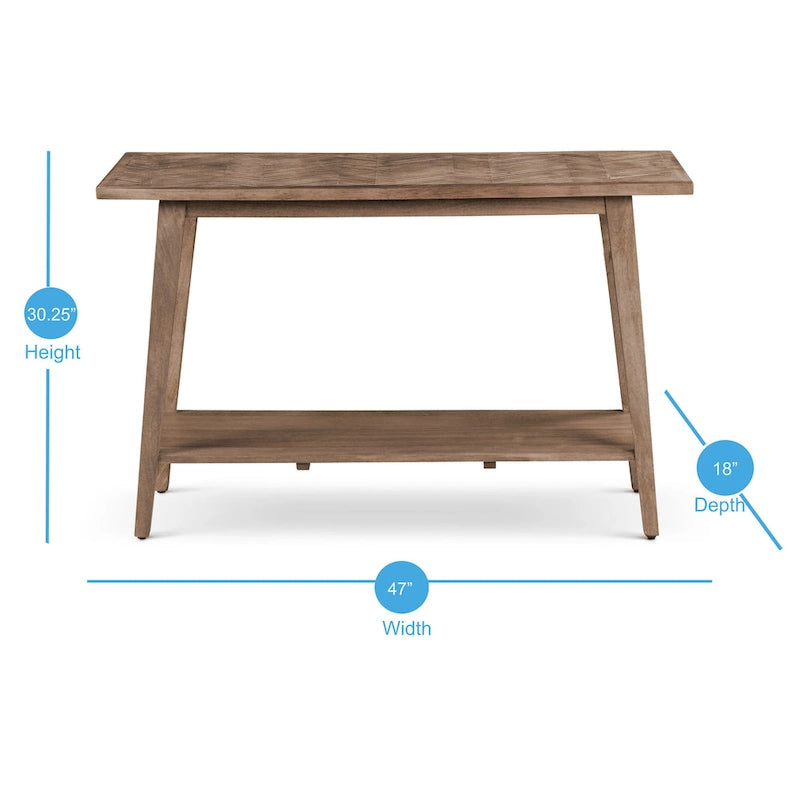 Natural Mango Wood Console Sofa Table Mid-Century Herringbone Shelf