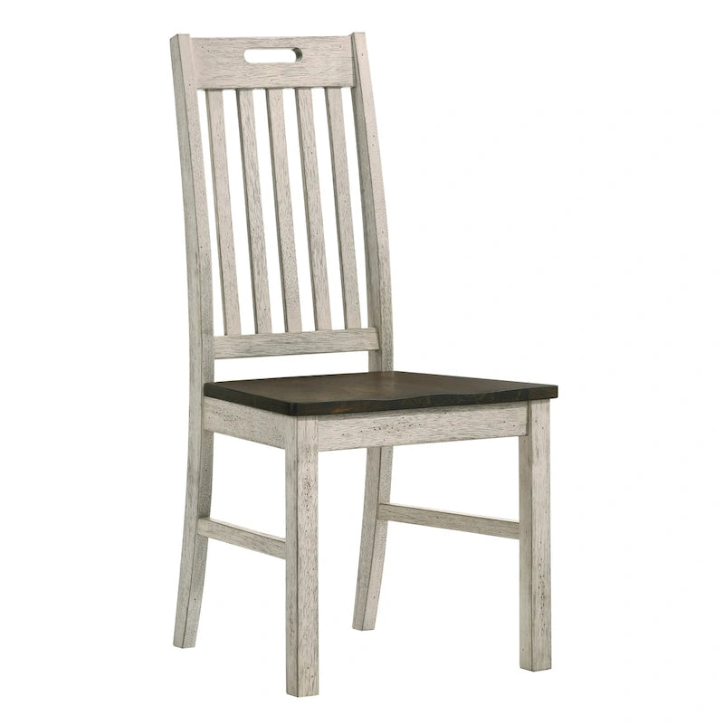 Antique White Slatted Back Farmhouse Dining Chair Dark Walnut Solid Wood