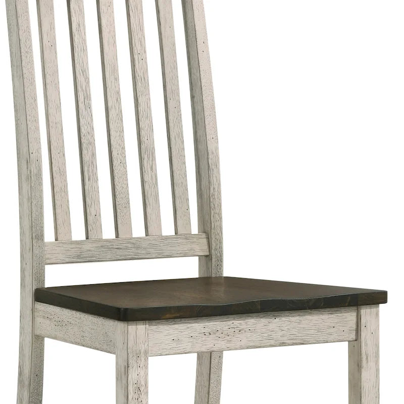 Antique White Slatted Back Farmhouse Dining Chair Dark Walnut Solid Wood