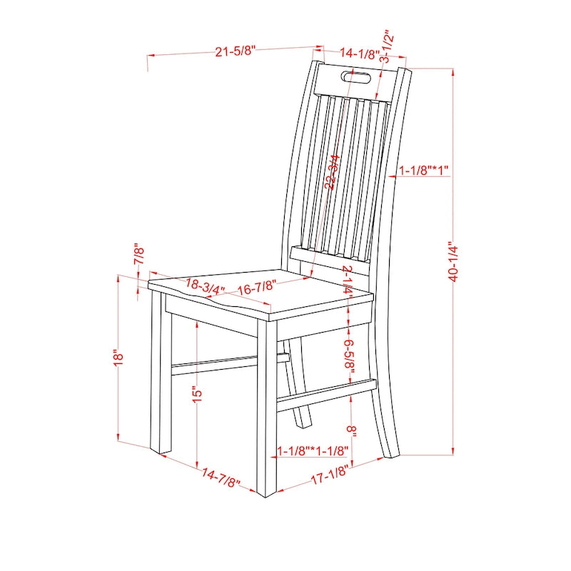 Antique White Slatted Back Farmhouse Dining Chair Dark Walnut Solid Wood
