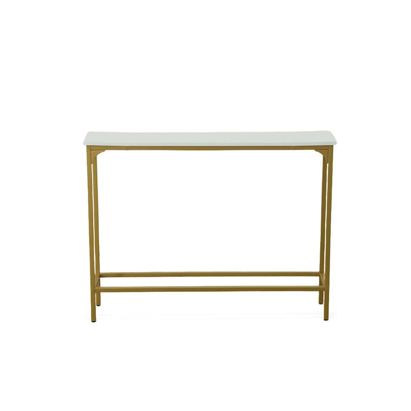 Slim Rectangular Console Table White Gold Powder Coated Metal Frame Entryway Accent