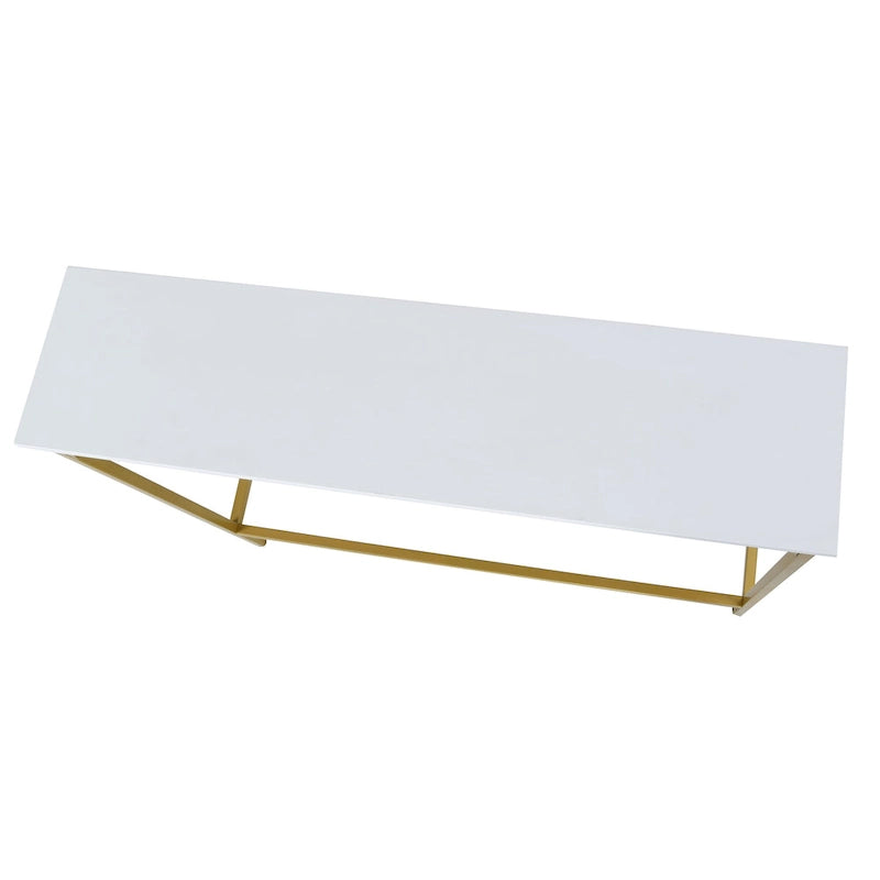 Slim Rectangular Console Table White Gold Powder Coated Metal Frame Entryway Accent