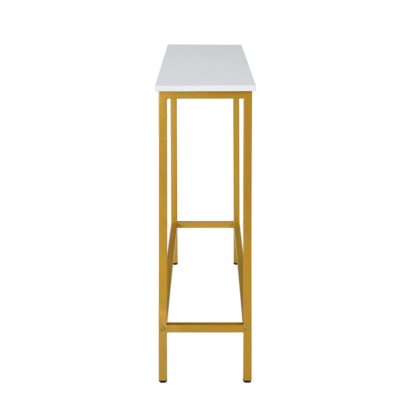 Slim Rectangular Console Table White Gold Powder Coated Metal Frame Entryway Accent