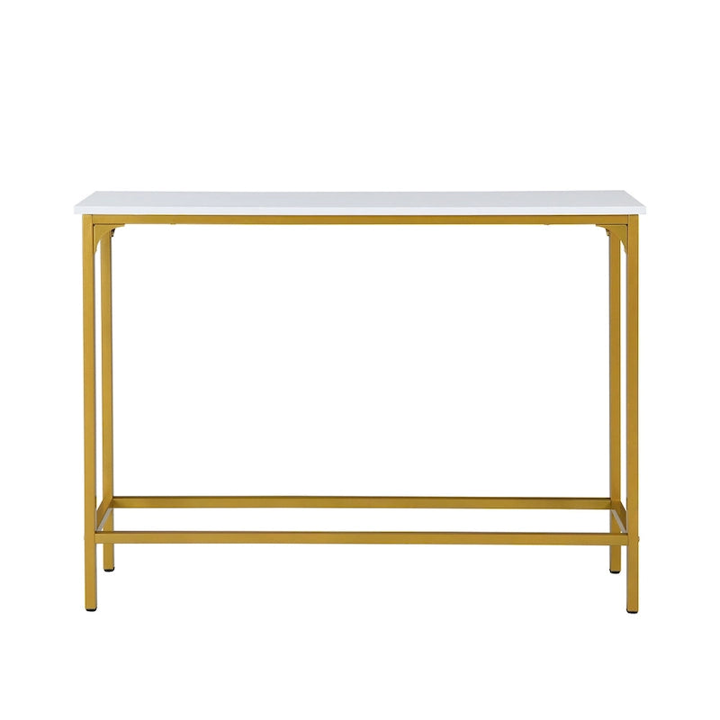 Slim Rectangular Console Table White Gold Powder Coated Metal Frame Entryway Accent