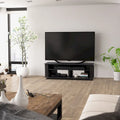 Black Wooden Open Shelf TV Stand Entertainment Console for Large Screens