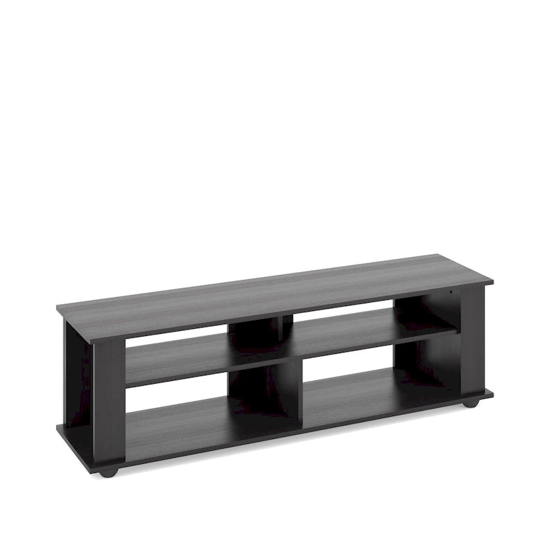 Black Wooden Open Shelf TV Stand Entertainment Console for Large Screens