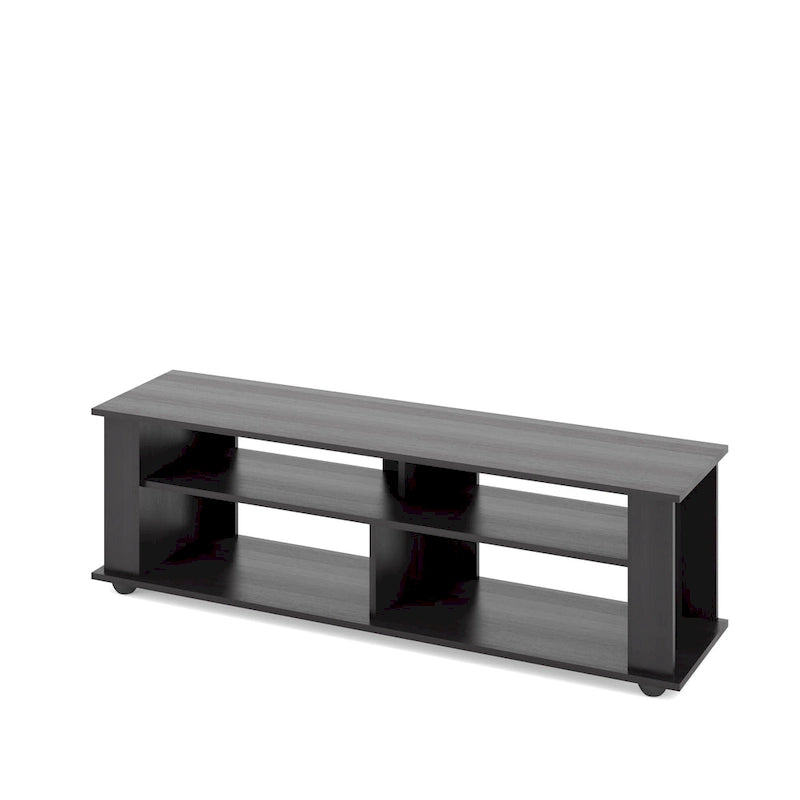 Black Wooden Open Shelf TV Stand Entertainment Console for Large Screens